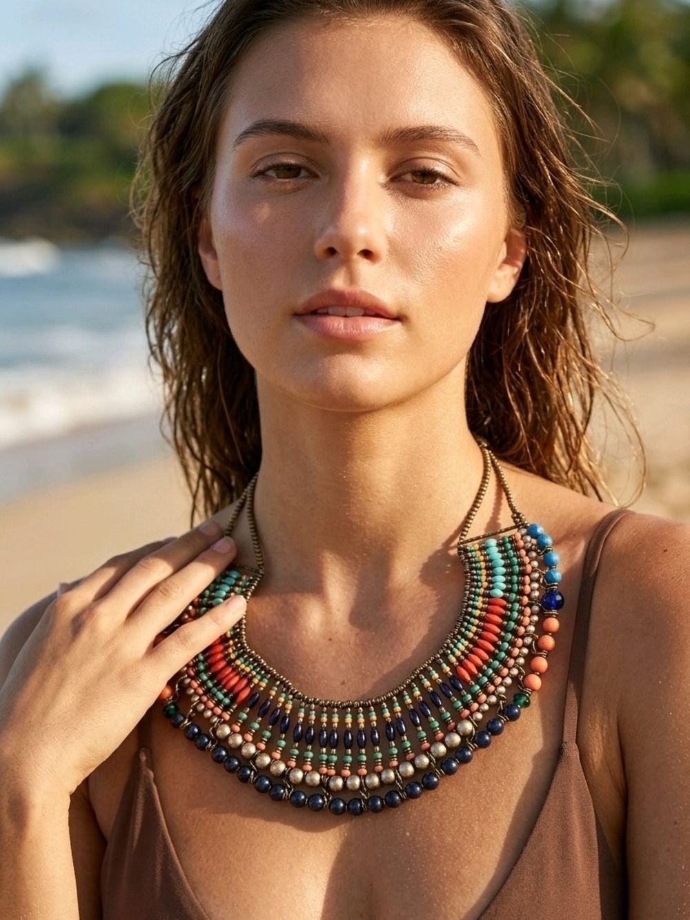 Multicolor Beaded Statement Collar Necklace - Women Jewelry